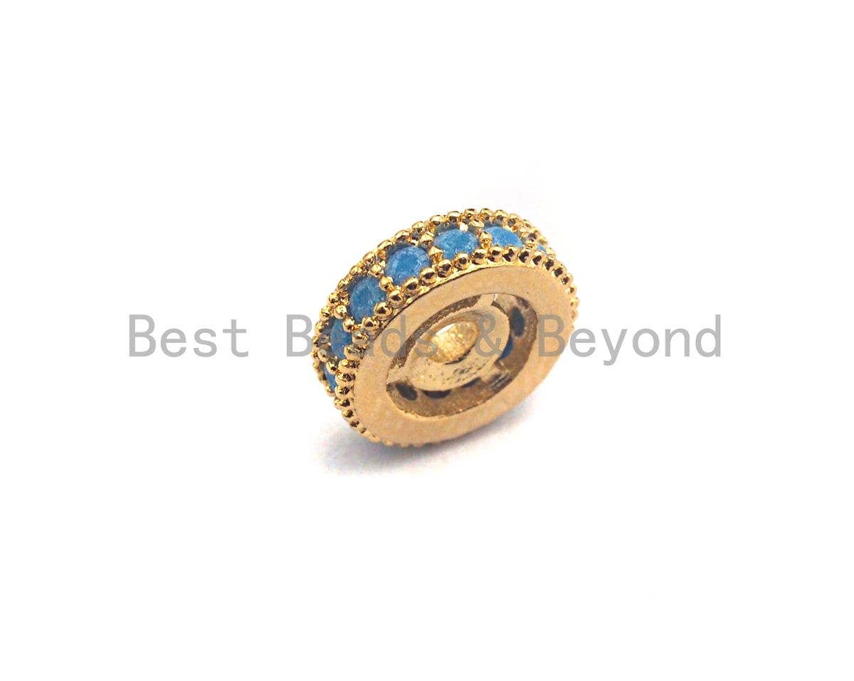 Turquoise CZ Micro Pave Round Wheel Spacer Beads, Cubic Zirconia Spacer beads, Bracelet Spacers, 8mm/10mm,sku#C107