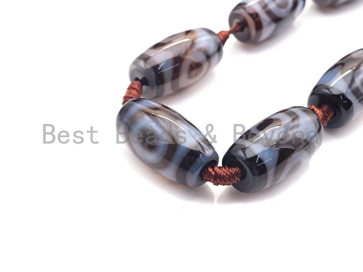 1pc/11pc Natural Tibetan Agate Barrel Spacer Beads, Blue White Black Dzi Spacer Beads, Tibetan Dzi Beads, 13x25mm, sku#U866