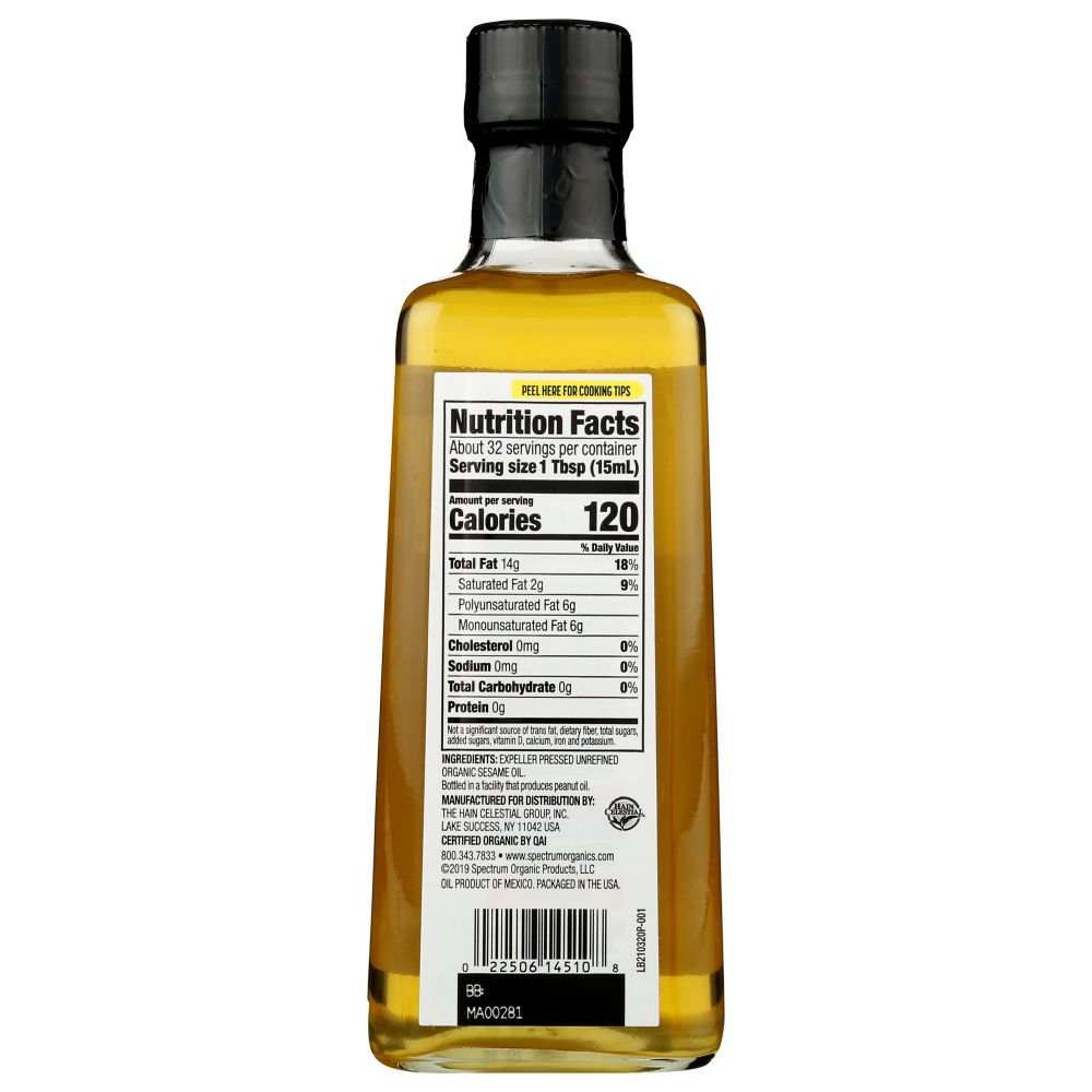 Spectrum Naturals Organic Sesame Oil Unrefined | Rich Flavor | Cooking