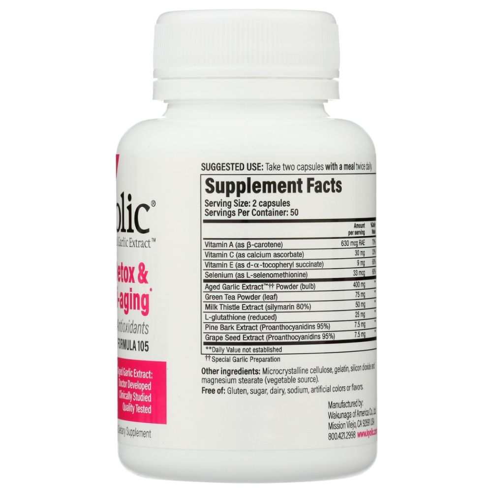 KYOLIC: Aged Garlic Extract Detox and Anti-Aging Formula 105, 100 Capsules