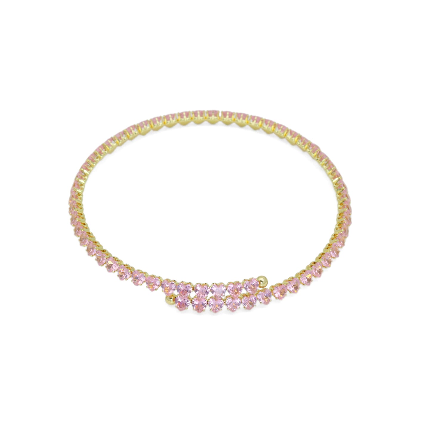 Gold Clear Pink Heart CZ Adjustable Choker Necklace, Sku#A33