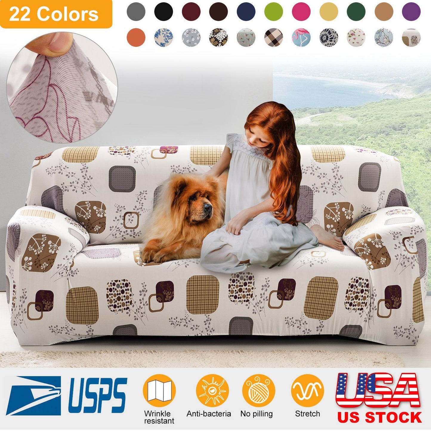 Printed Stretch Sofa Cover for 1-Seater - Slim Fit