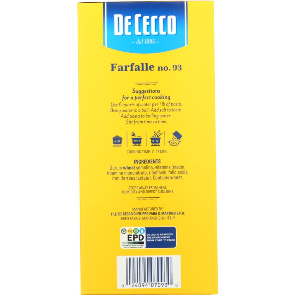 DE CECCO: Pasta Farfalle, 16 oz