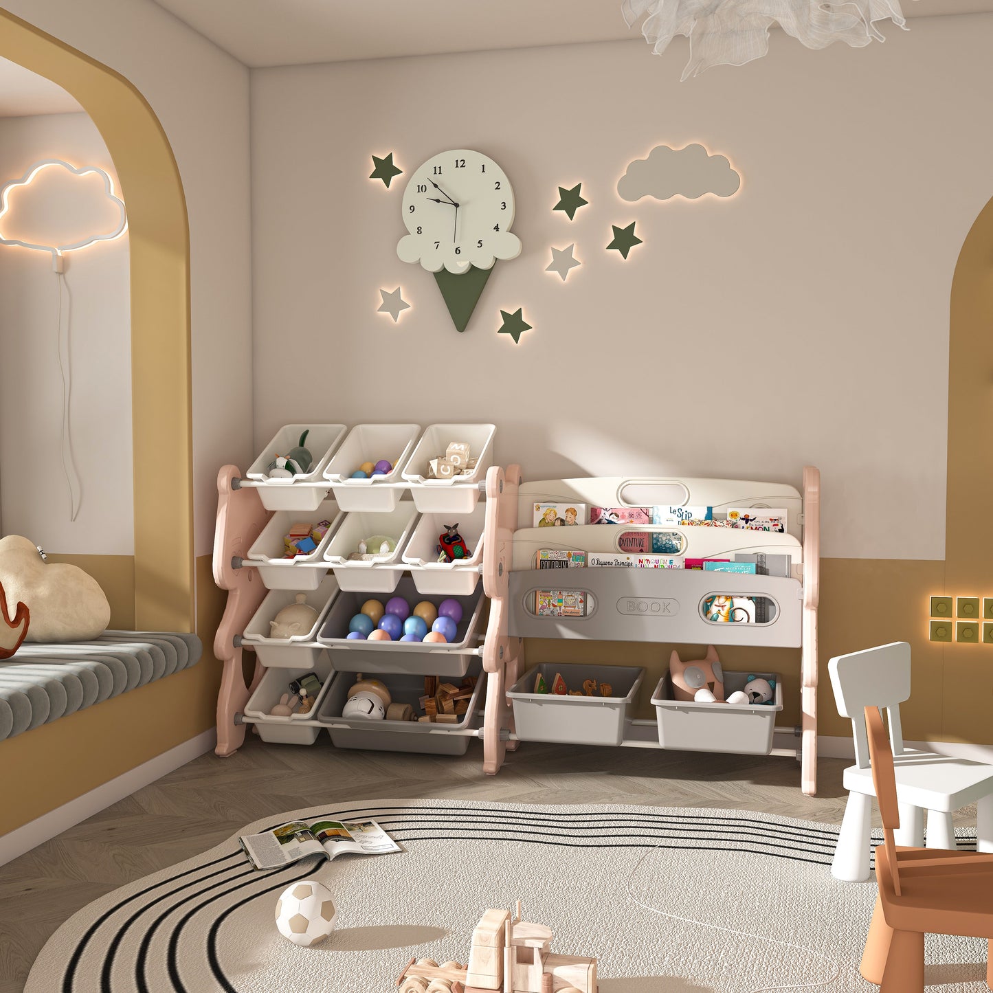 Kids Toy Storage Organizer with 2-Tier Bookshelf