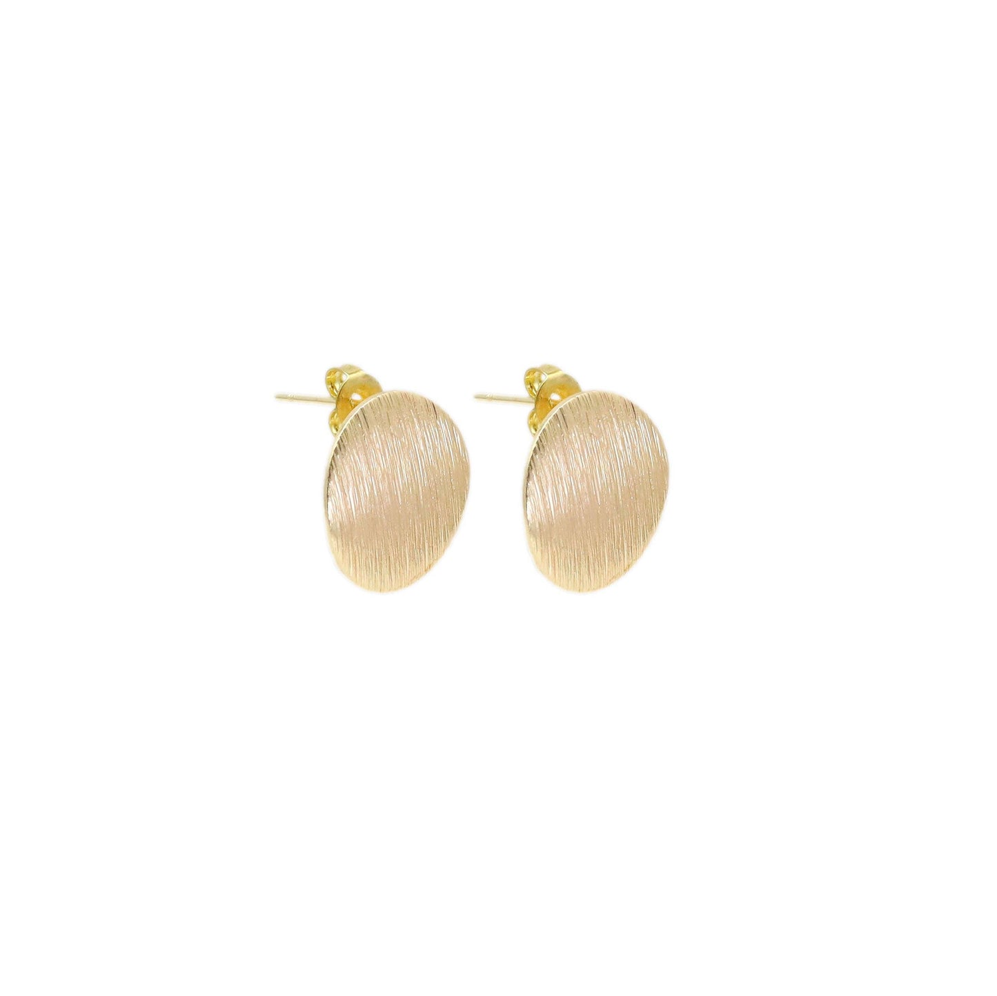 Gold Oval Matte brushed Gold Earrings, Sku#ZX174