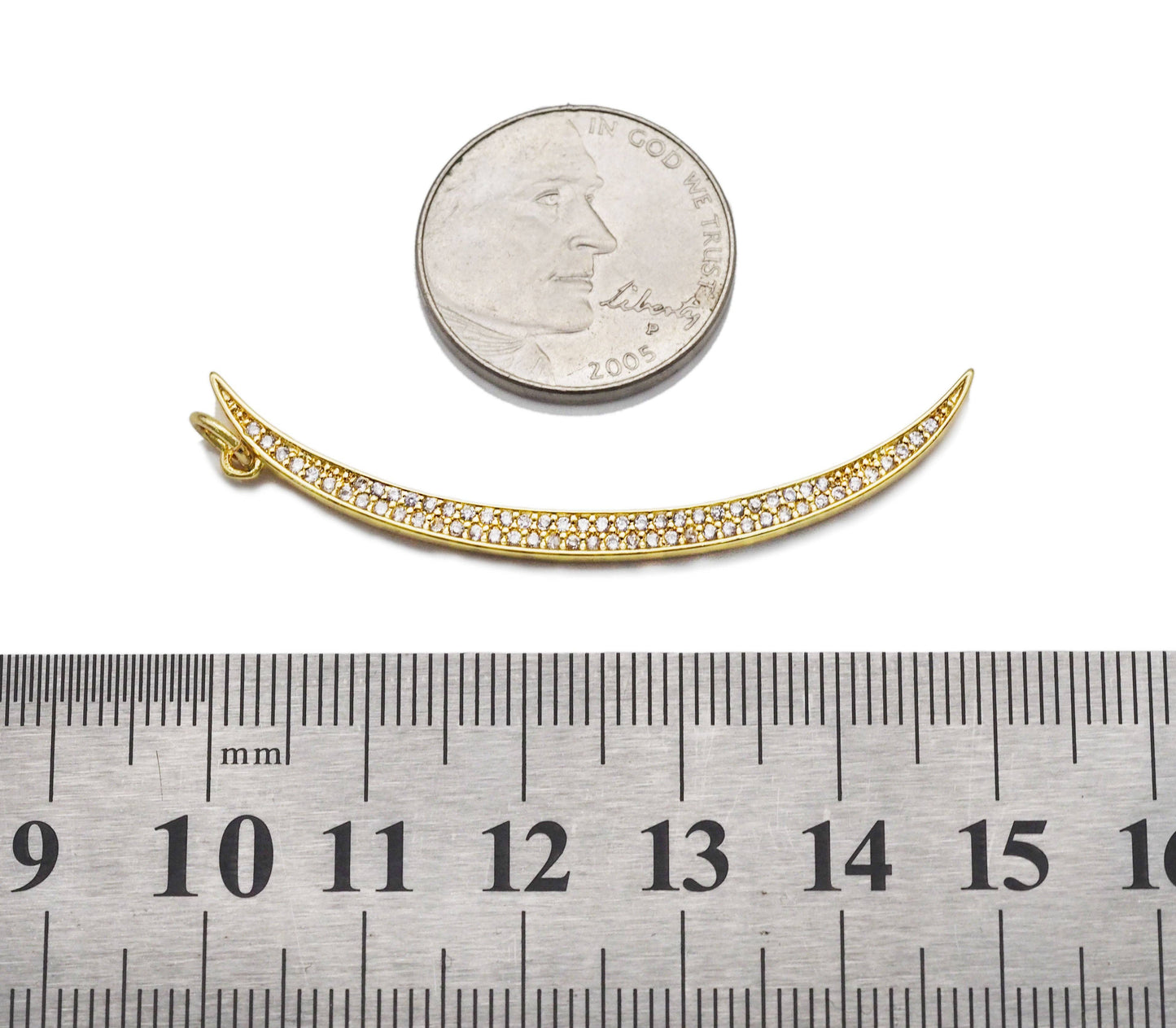 CZ Gold Silver Cresent Moon Shape Charm, Sku#F1511