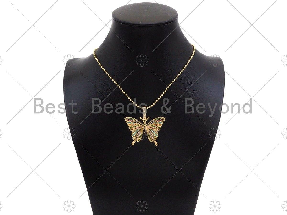 Colorful CZ Micro Pave Butterfly Shape Pendant/Charm,Cubic Zirconia Charm, Necklace Bracelet Charm Pendant,42x31mm, Sku#LD34