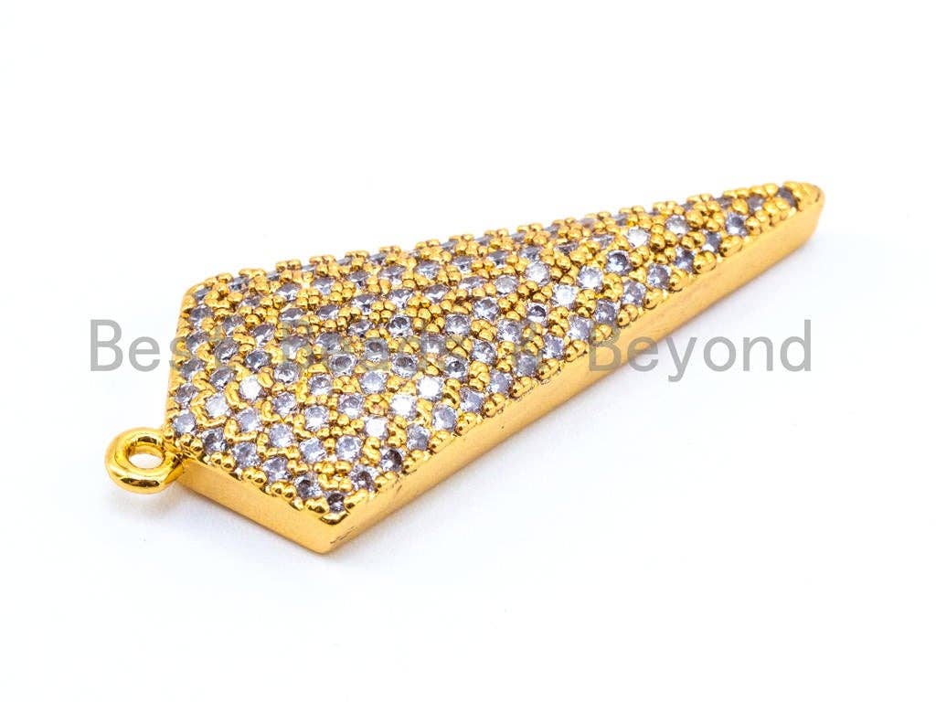 CZ Micro Pave Triangle Pendant, 11x35mm, 12x30mm, Gold/Rose Gold/Silver/Black Pave Pendant Charm, sku#B36