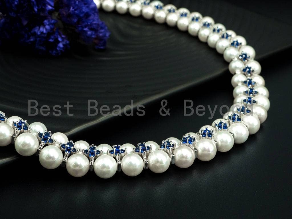White Pearl Cubic Zirconia Necklace Bracelet Set, P18
