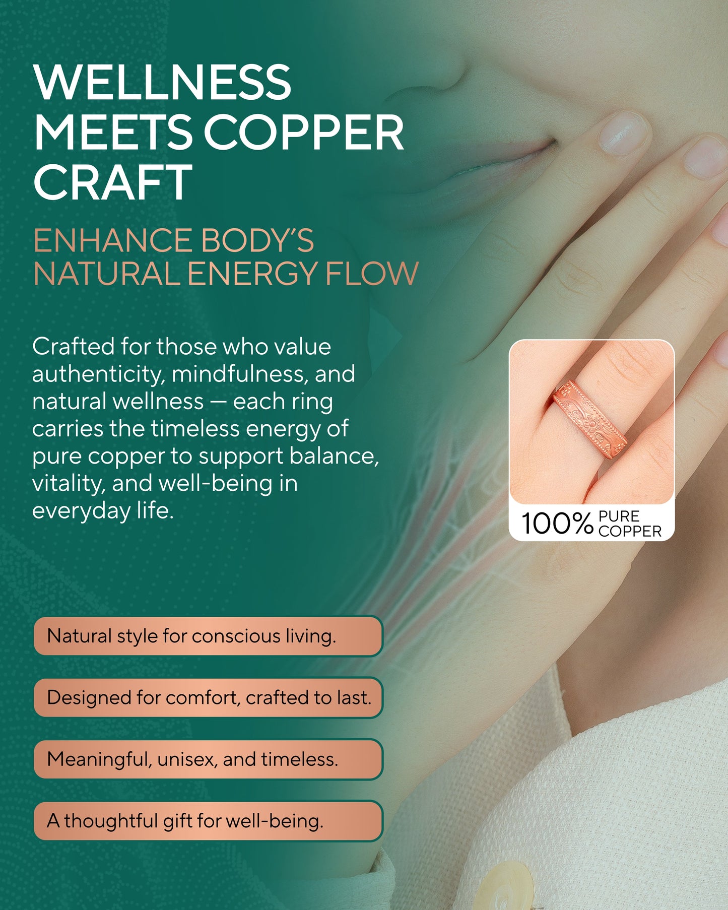 Pure Copper Rings Set – Floral (6mm)