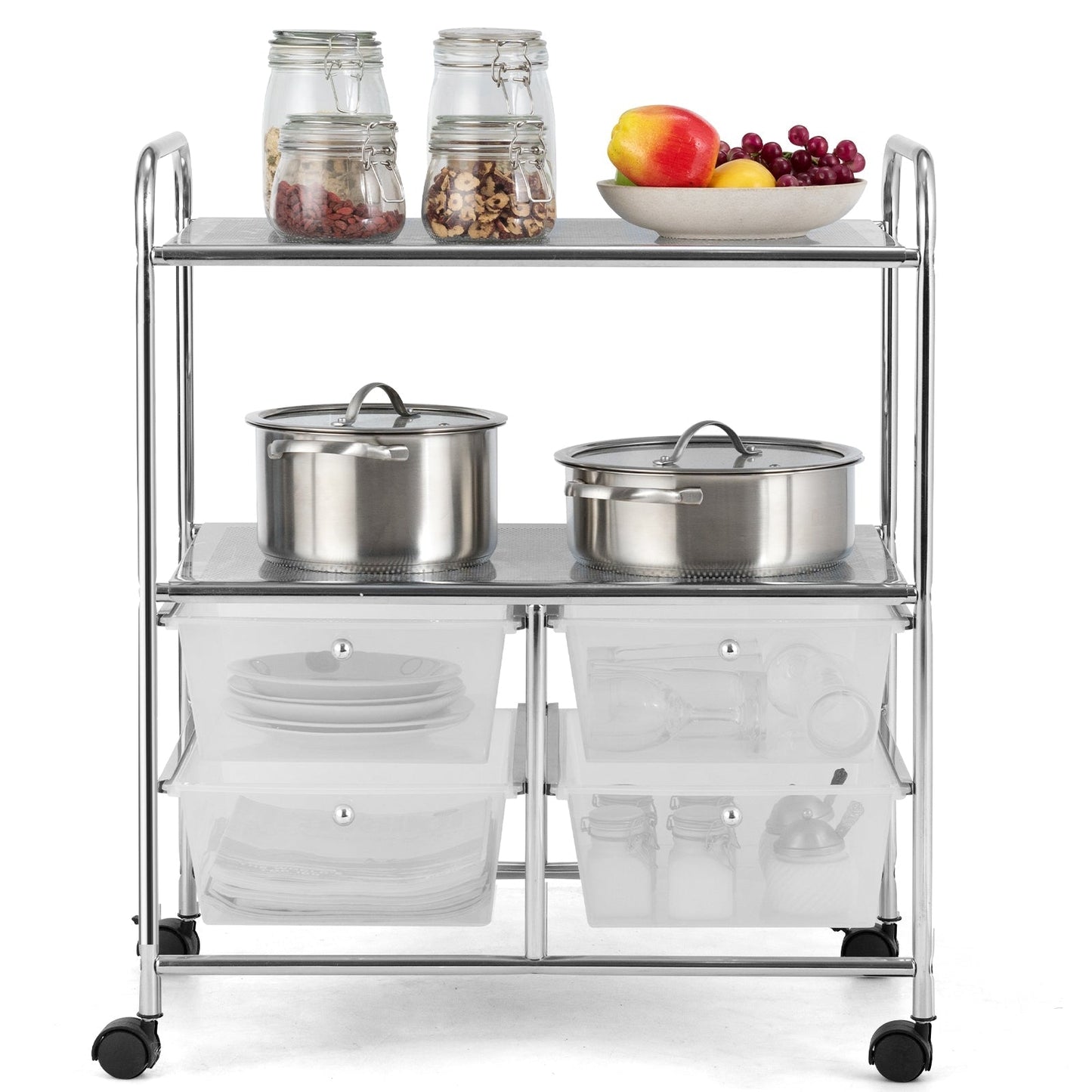 Mobile 4 Drawers Shelves Rolling Storage Cart Rack