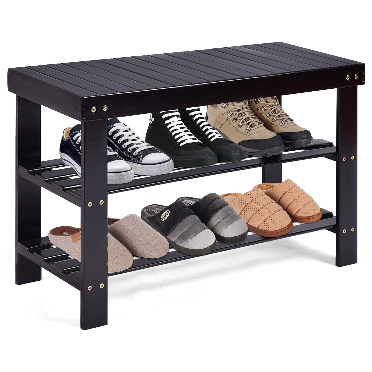 3 Tier Bamboo Bench Storage Shoe Shelf-Natural