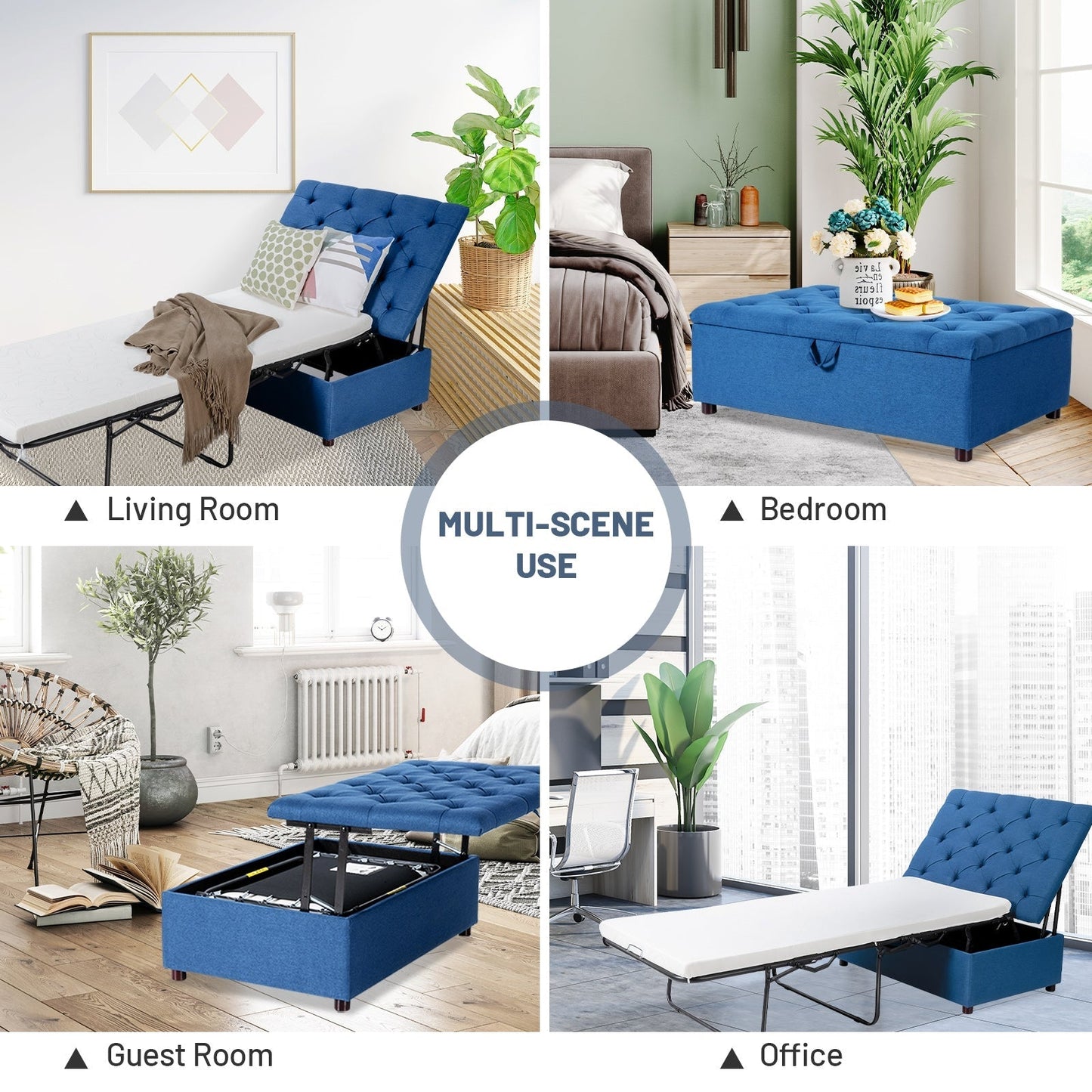 Folding Ottoman Sleeper Bed with Mattress for Guest Bed and Office Nap
