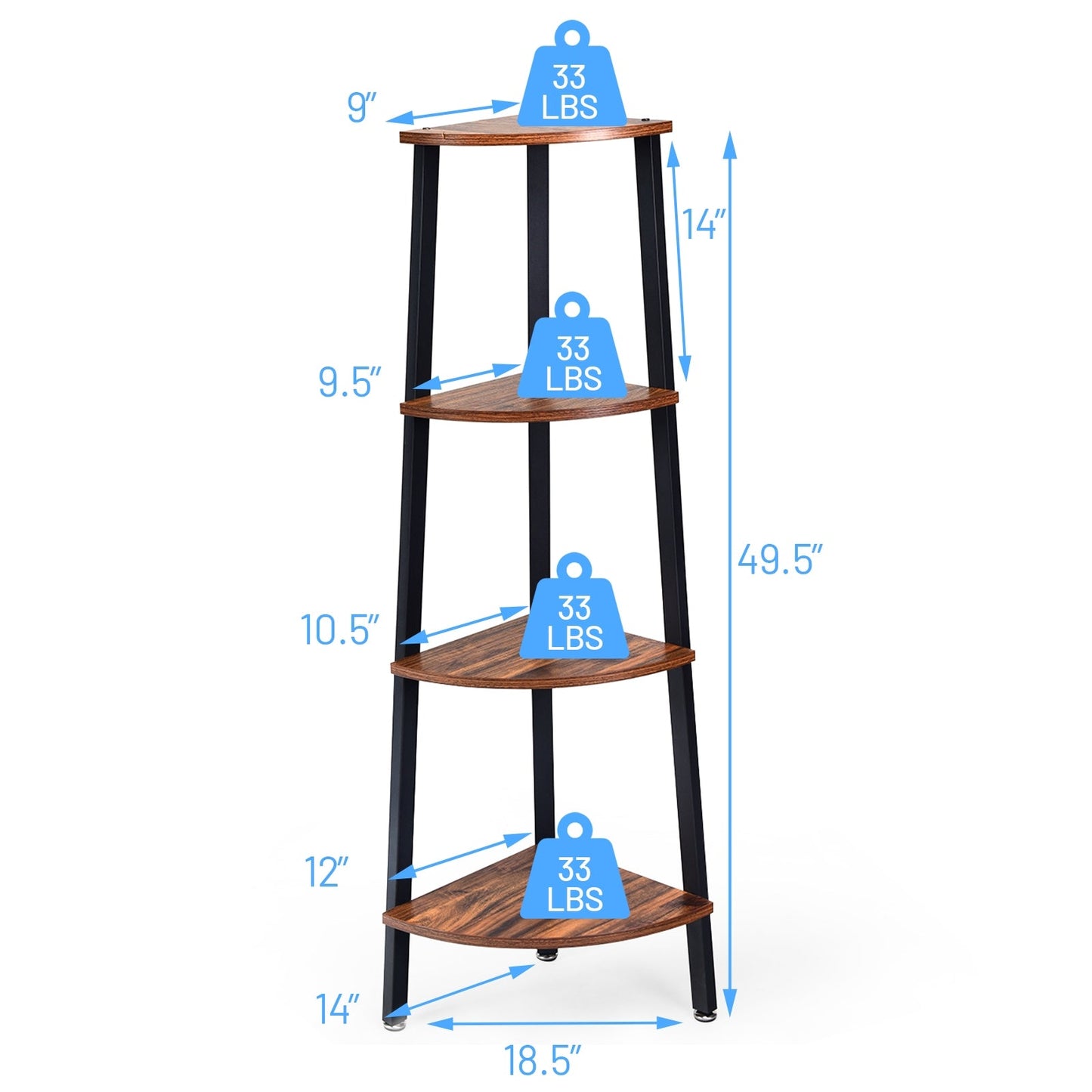 4-Tier Corner Shelf Metal Storage Rack Domestic Bookcase