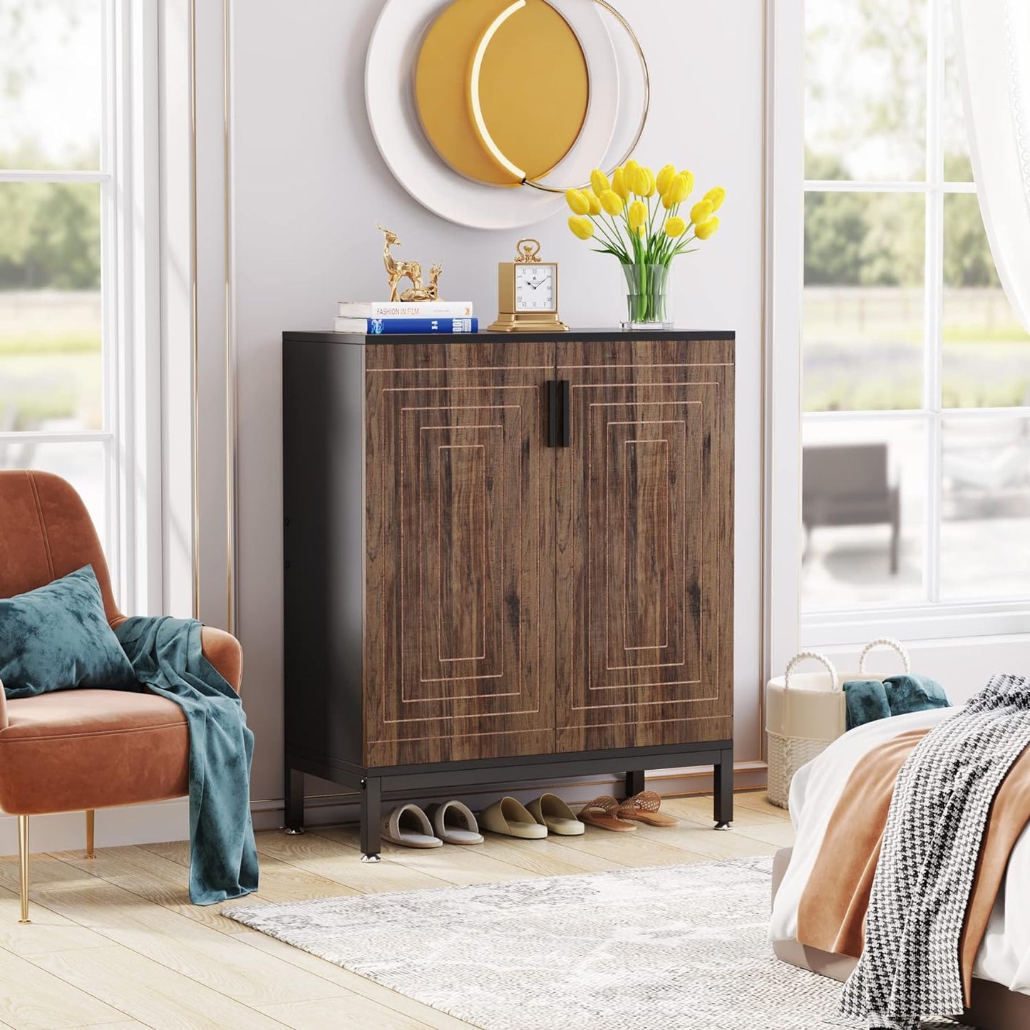 31.5 Inches Brown & Black Shoe Cabinet