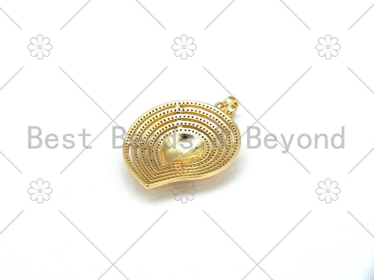 CZ Micro Pave Enamel Evil Eye On Teardrop Shape Pendant,18K Gold Filled CZ Enamel Charm,Necklace Bracelet Charm Pendant, 32x42mm,Sku#L611