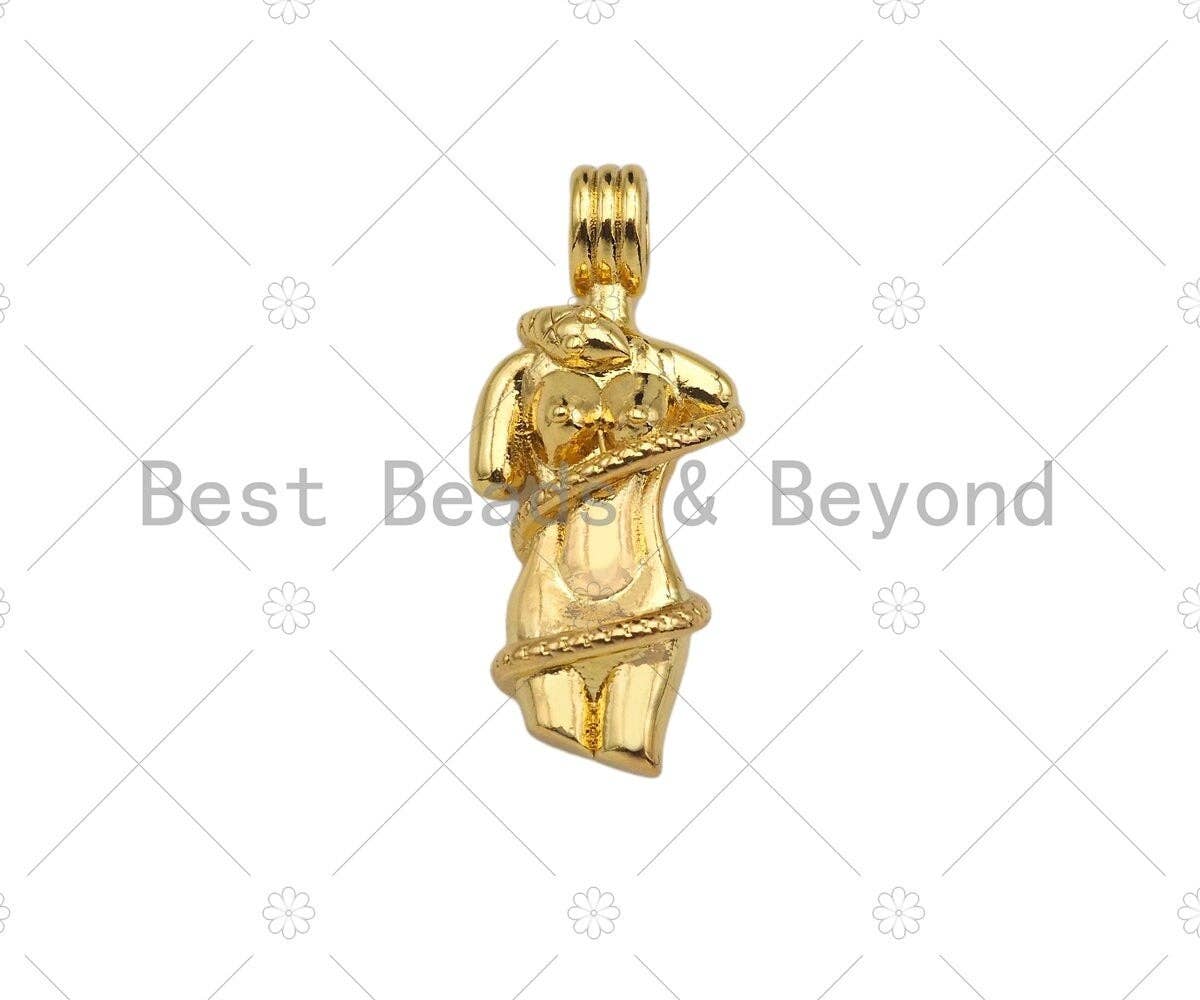 18K Dianty Gold Female Body Shape Pendant/Charm,Femnist Jewelry Charm, Necklace Bracelet Charm Pendant,12x27mm, Sku#LK279