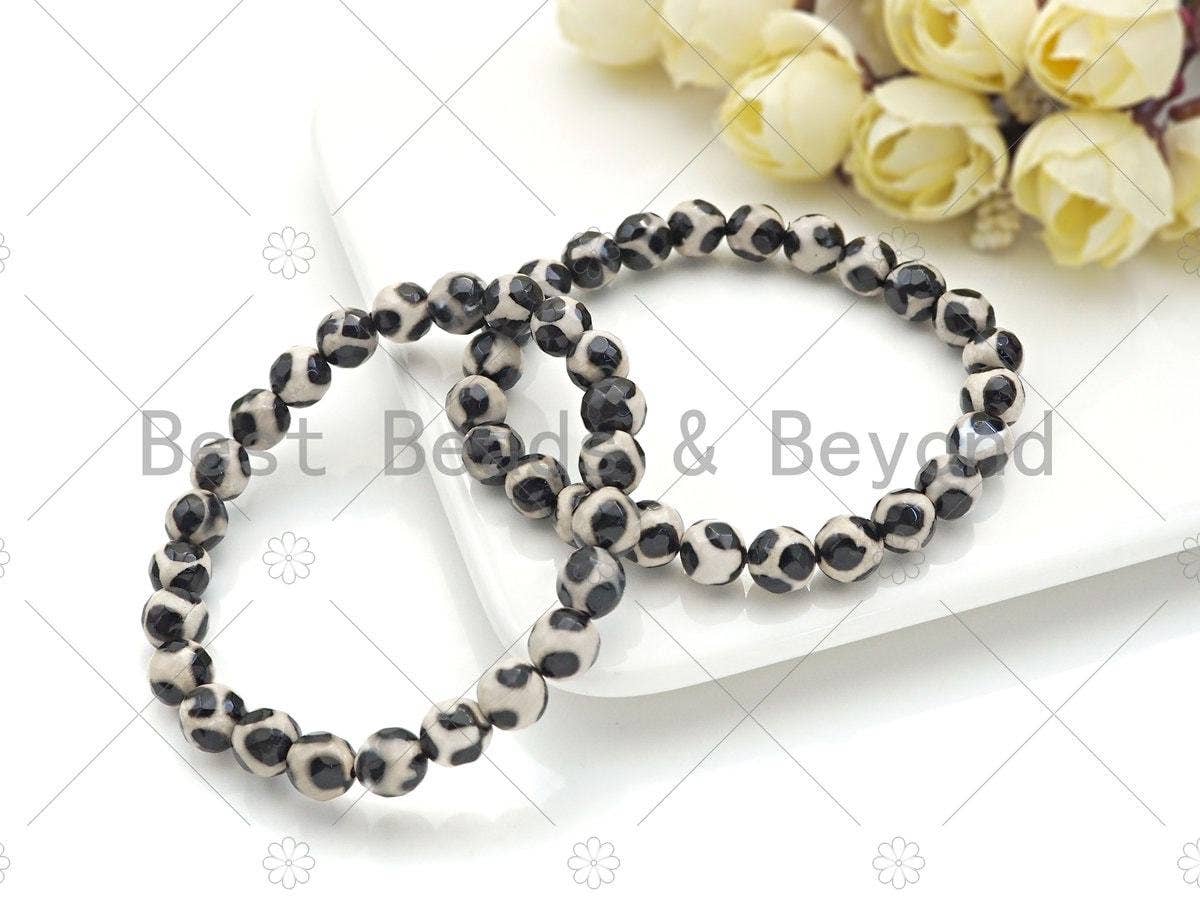Natural Black White Tibetan Agate Stretchy Bracelet, SKU#U1095