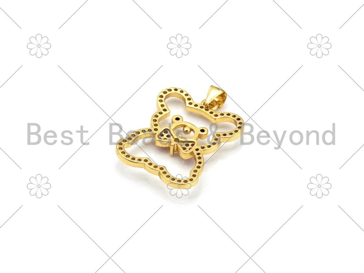 Colorful CZ Micro Pave Teddy Bear Shape Pendant, 18k Gold Filled Teddy Bear Charm, Necklace Bracelet Charm Pendant, 26x20mm, Sku#LK433