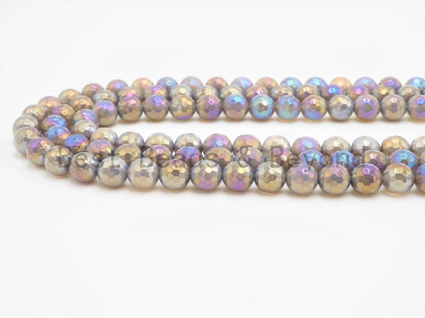 Mystic Plated Faceted Agate Beads,6mm/8mm/10mm/12mm, Rainbow Gray Agate Beads,15.5" Full Strand, SKU#U344