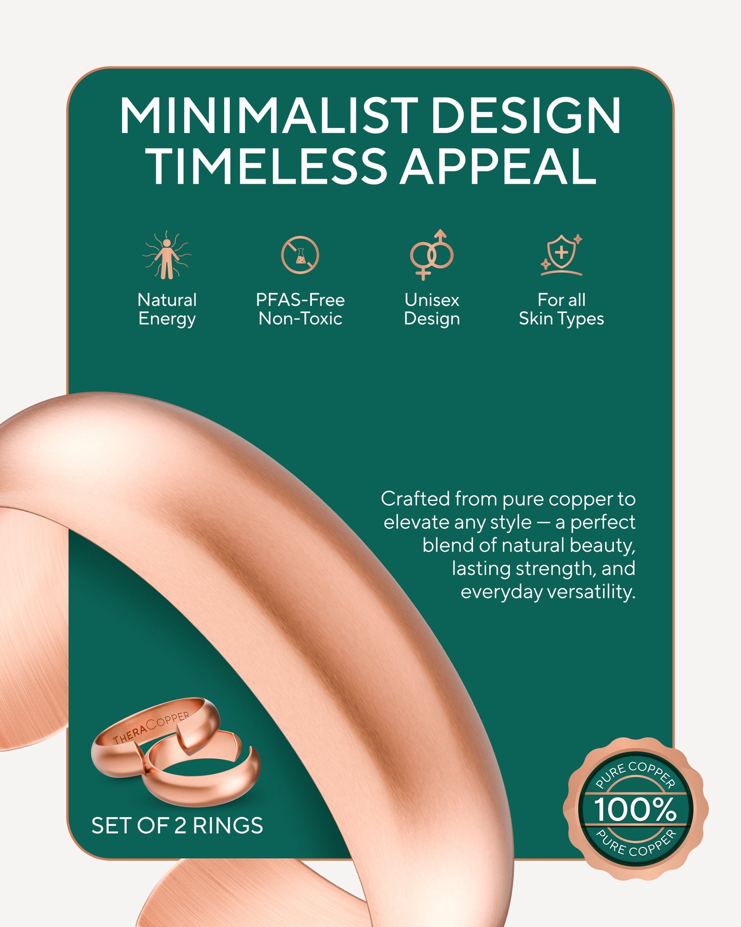 Pure Copper Rings Set - Domed (6mm)