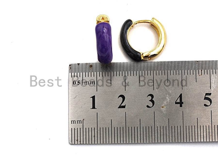 Enamel Gold Hoop Earrings, Sku#J88