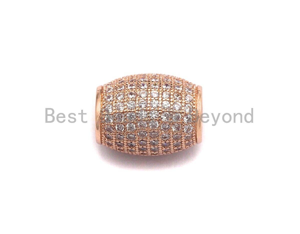 CZ Micro Pave Large Hole Drum Barrel Spacer Beads for Bracelet/Necklace, Cubic Zirconia Big Hole Spacer Beads, 10x12mm, sku#X106