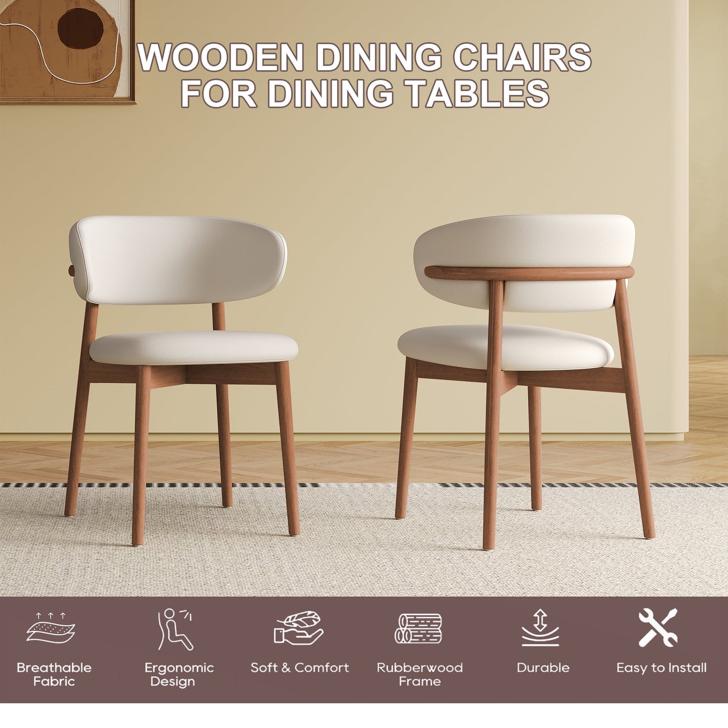 Mid-Century Modern Wood Feet Dining Chair Set of 2