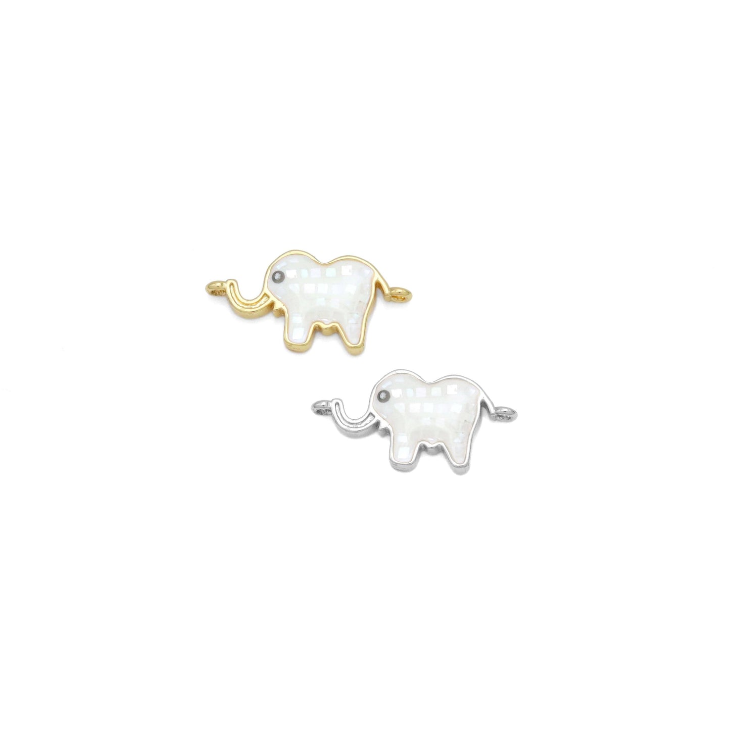 White Mother-of-pearl Elephant Connector Charm , Sku#WL6