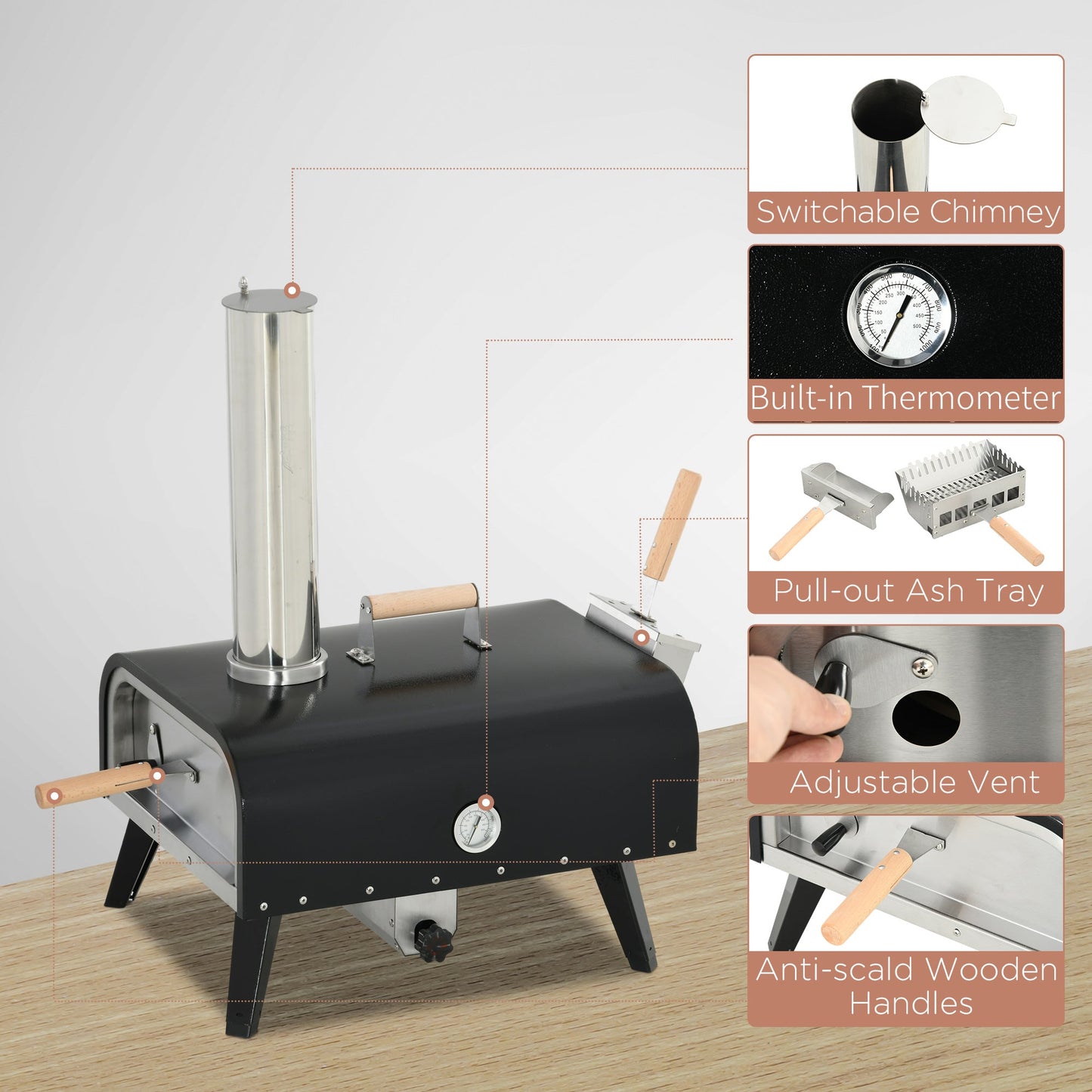 Outsunny Outdoor Pizza Oven with 12" Rotating Stone