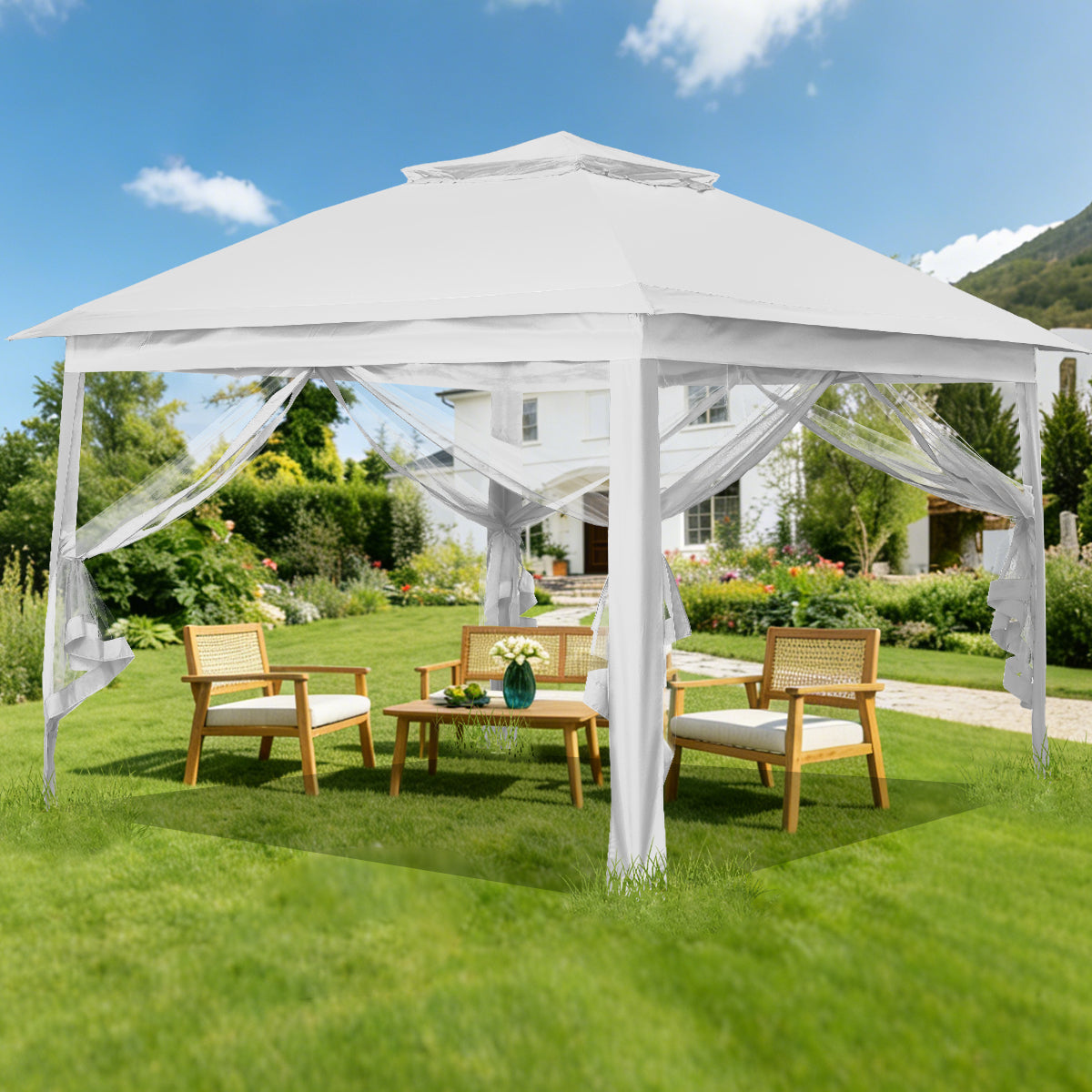 Ainfox 11ft x 11ft Heavy Duty Pop Up Gazebo Outdoor Canopy Shelter Instant Patio Gazebo Sun Shade Canopy Tent for Lawn Garden Backyard Deck