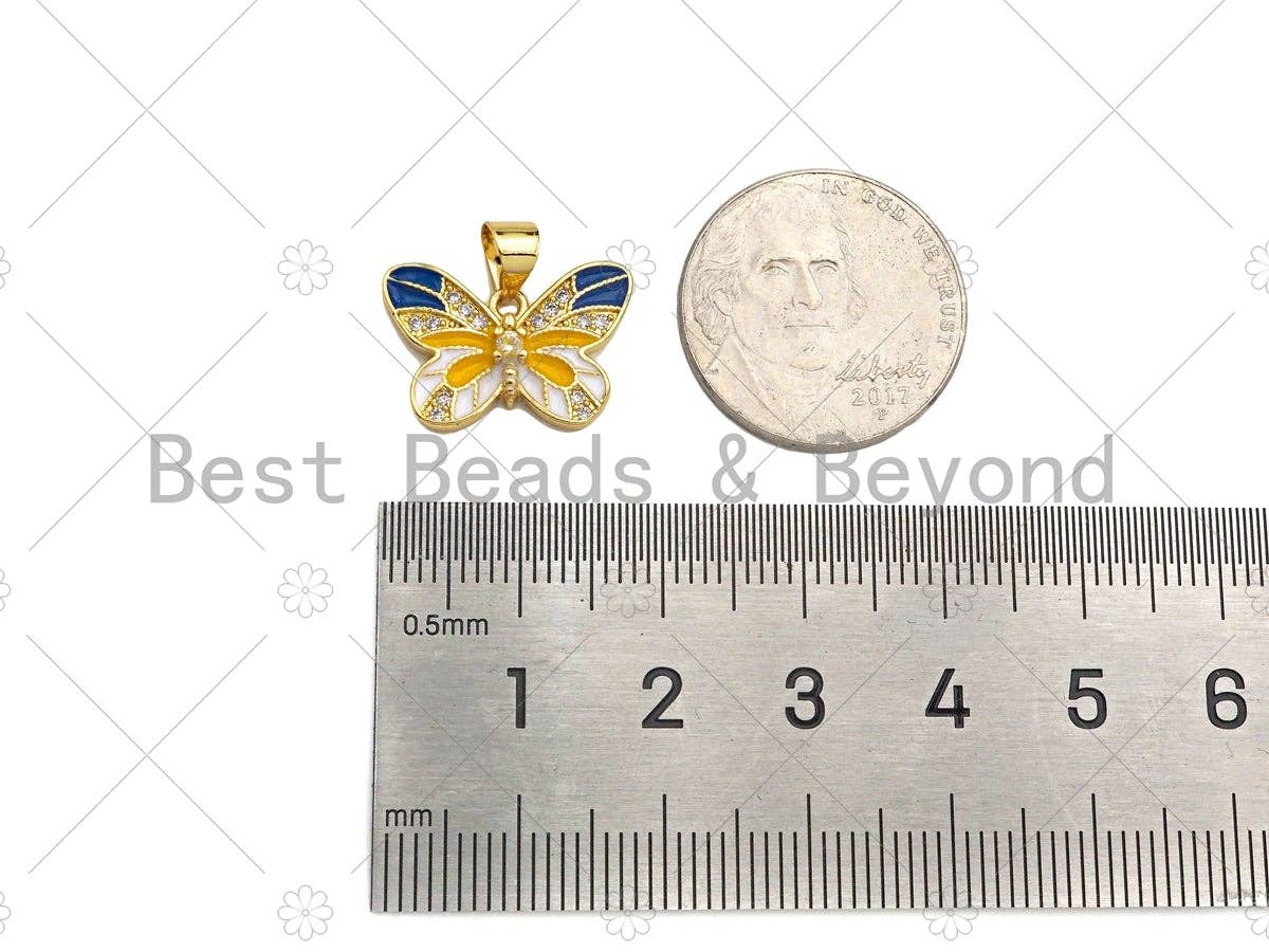 Enamel Colorful Butterfly Shape Pendant,CZ Micro Pave Enamel 18K Gold Pendant,Enamel Jewelry,18x12mm,Sku#LK297