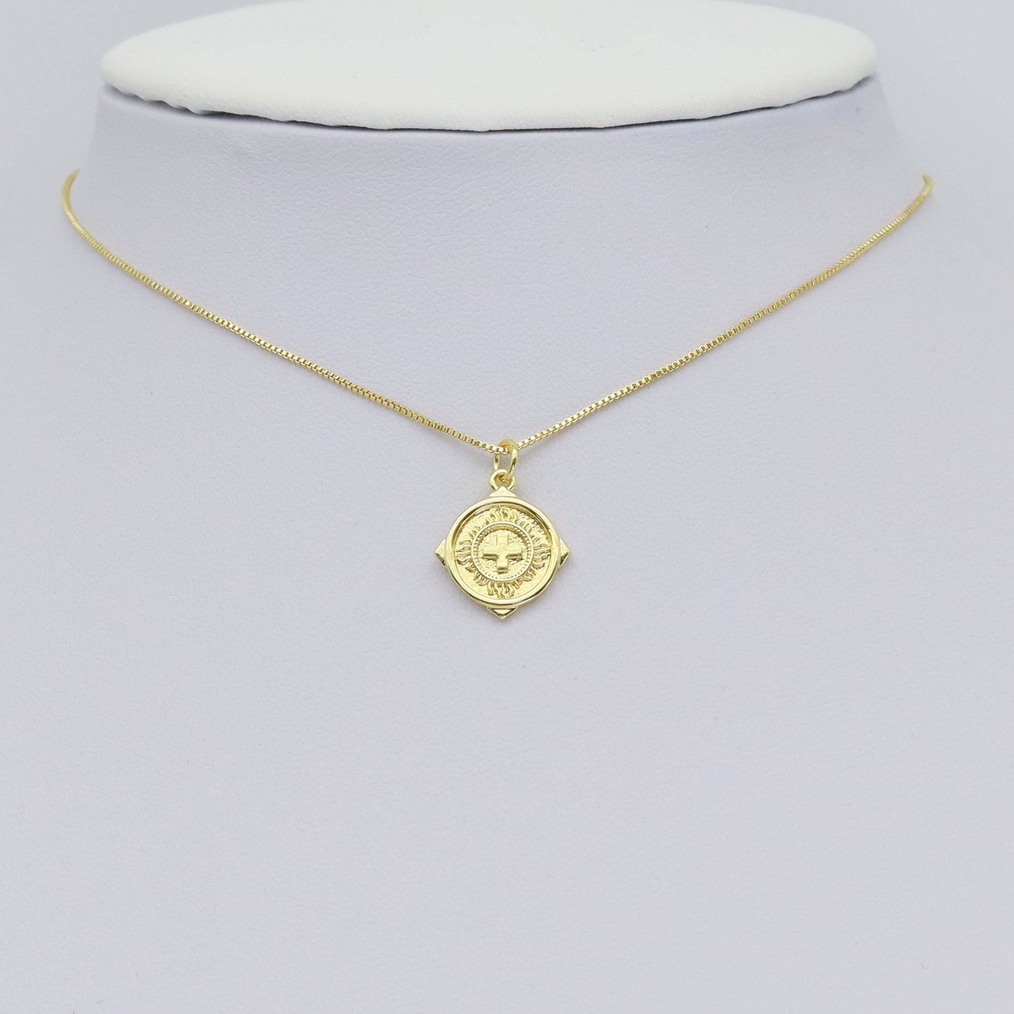 Gold Silver Embossment Cross Medalla Charm, Sku#Z1477