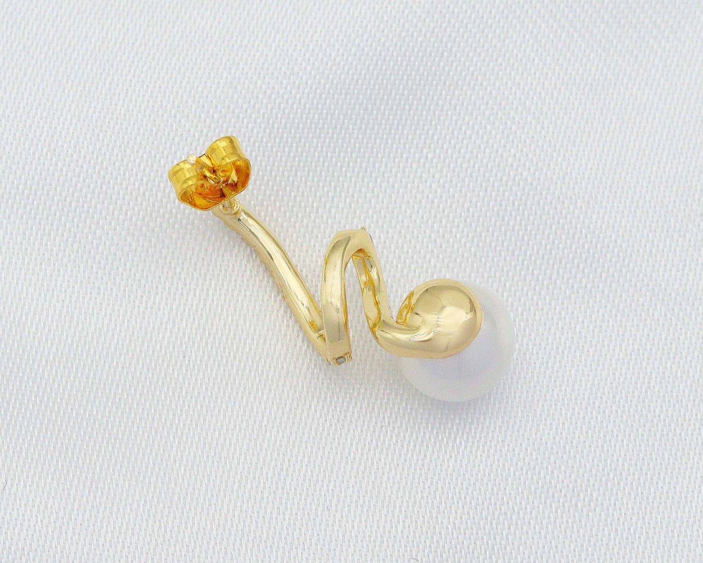 Pearl on Swirl Line CZ Stud Earrings, Sku#ZX79