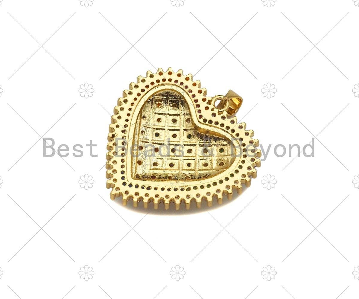 Gold Filled Colorful CZ Micro Pave Heart Shape Pendant, 18K Gold Filled Heart Charm, Necklace Bracelet Charm Pendant,30x28mm,Sku#LK320
