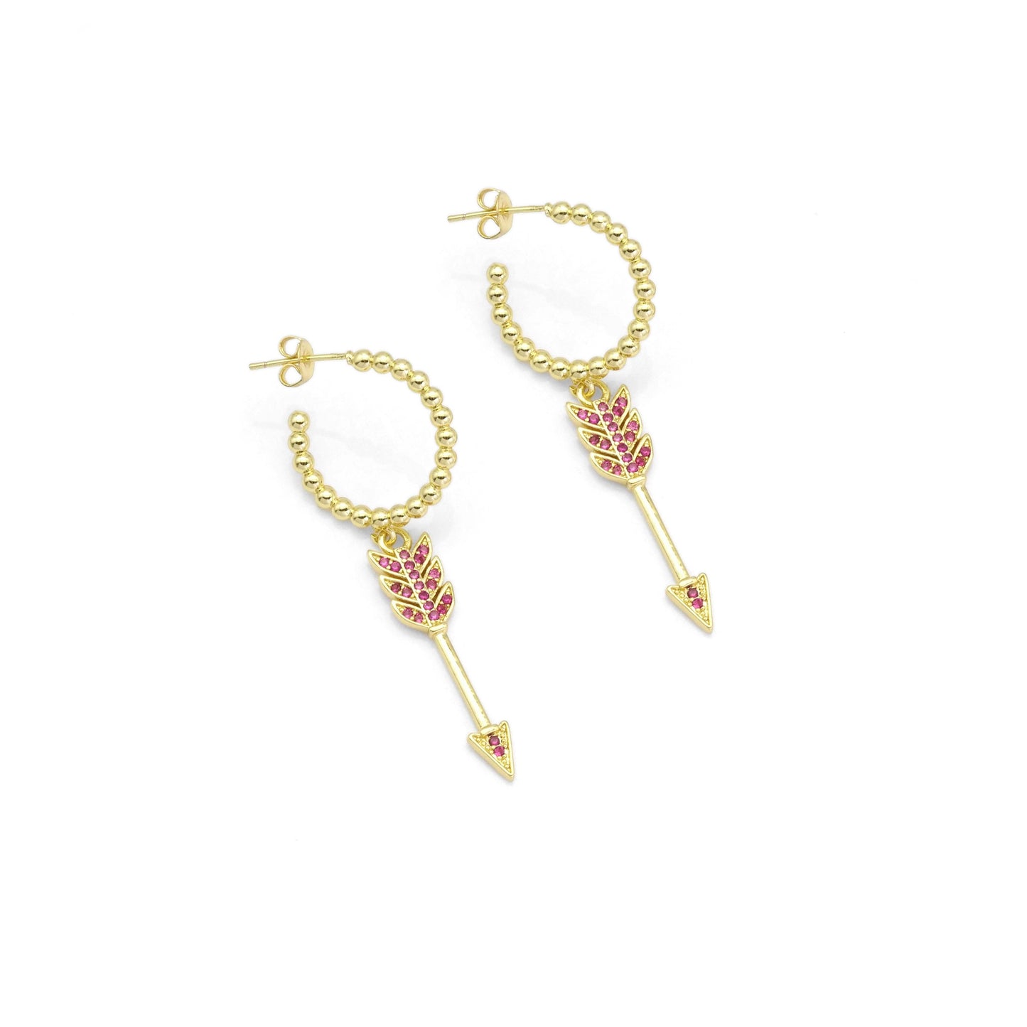 Fuchsia CZ Arrow Hoop Earrings, Sku#LK853