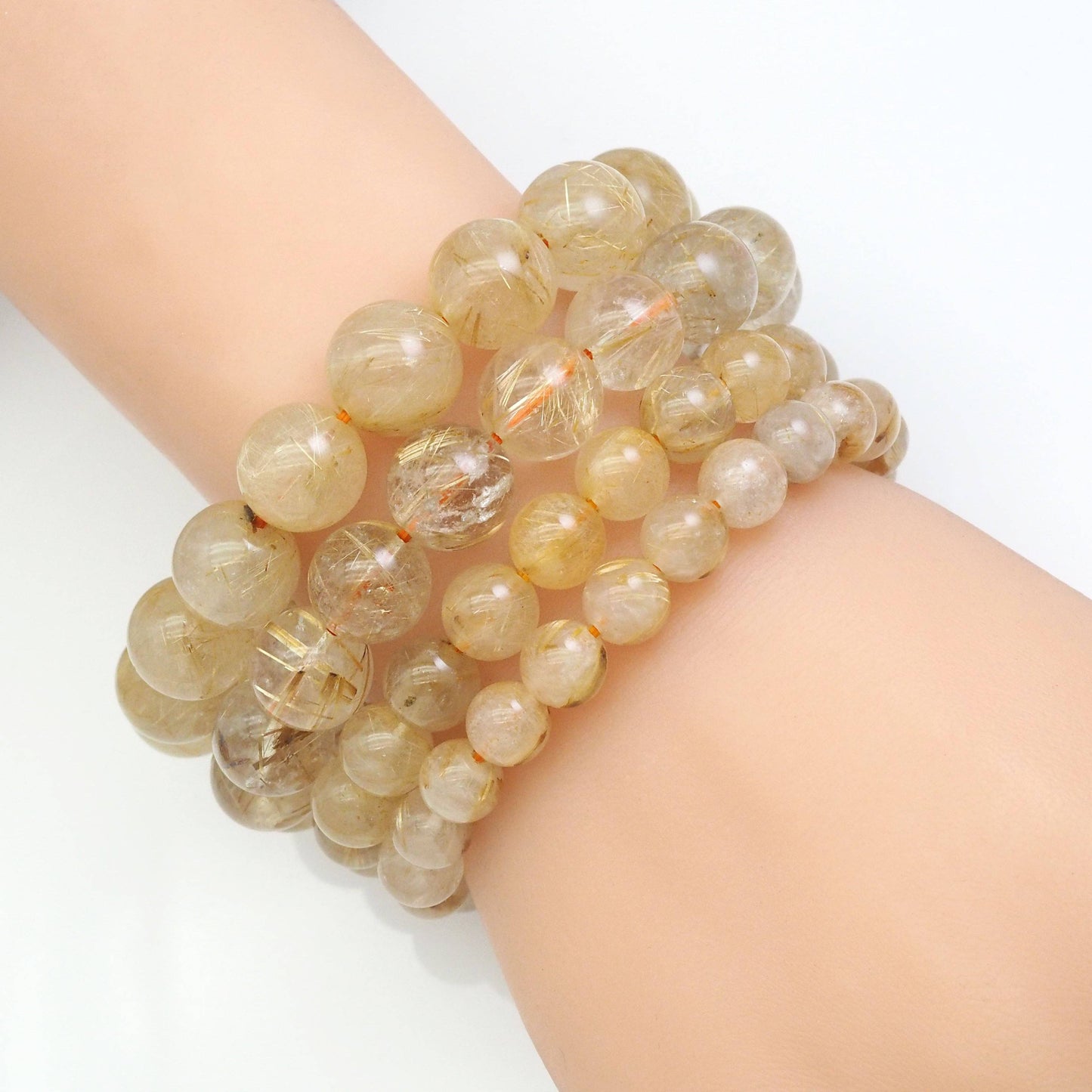 Genuine Rutilated Quartz Round Smooth Stretchy Bracelet, Sku#EF449/u1420