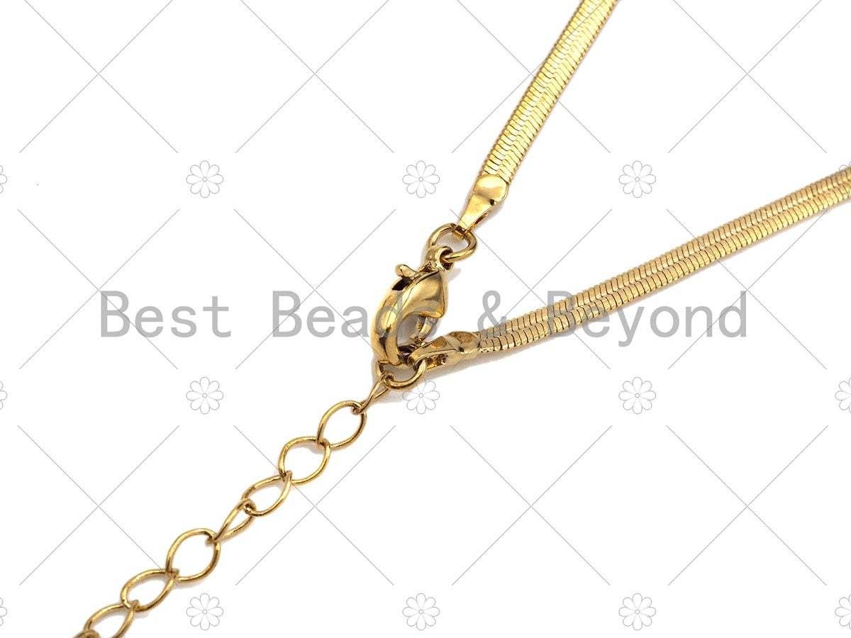 3mm/5mm wide Herringbone Chain Necklace, 18'', Sku#M383