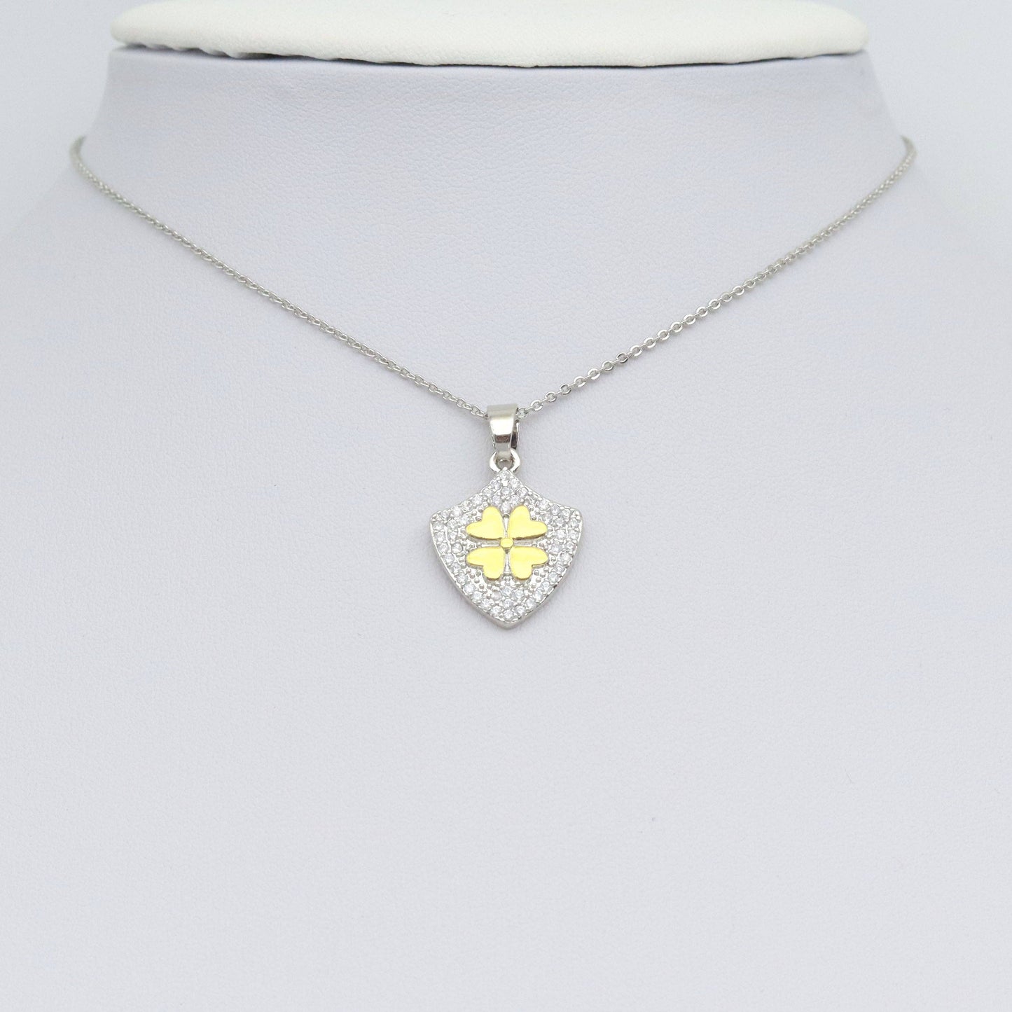 Dual Color CZ Gold Flower On Shield Charm Pendant, Sku#LX748