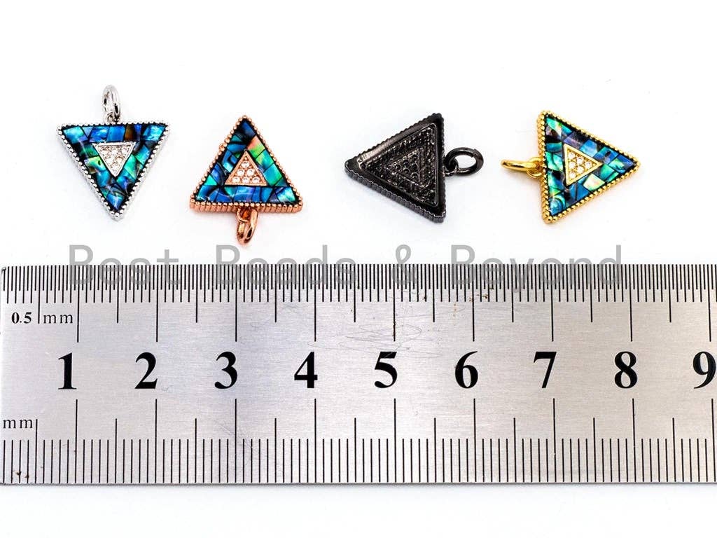 CZ Micro Pave Triangular Pendant with Abalone Pearl Shell, Cubic Zirconia Pendant,14x15mm, Sku#F467