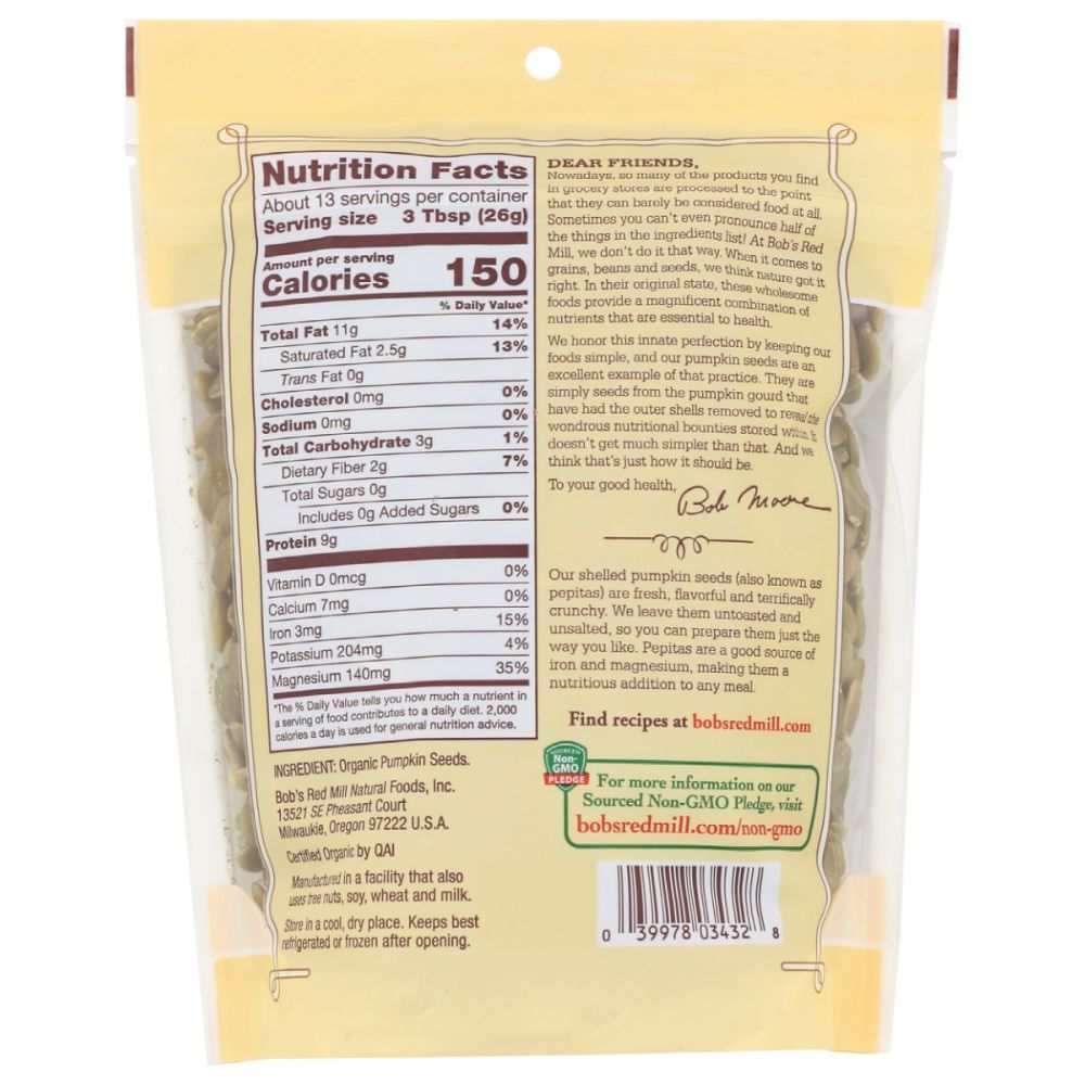 BOB'S RED MILL: Premium Shelled Pumpkin Seeds, 12 oz