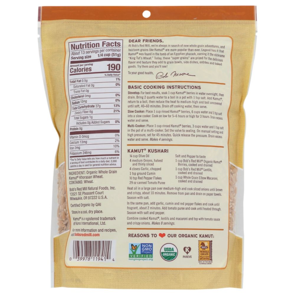 BOB'S RED MILL: Organic Kamut Berries, 24 oz