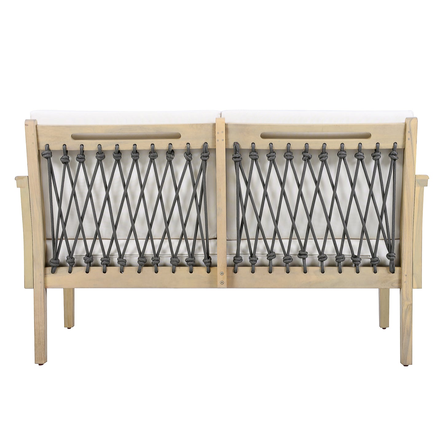 Outdoor Acacia Wood Loveseat & Coffee Table Set with Handwoven Rope