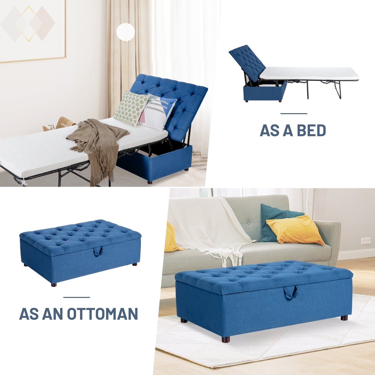 Folding Ottoman Sleeper Bed with Mattress for Guest Bed and Office Nap