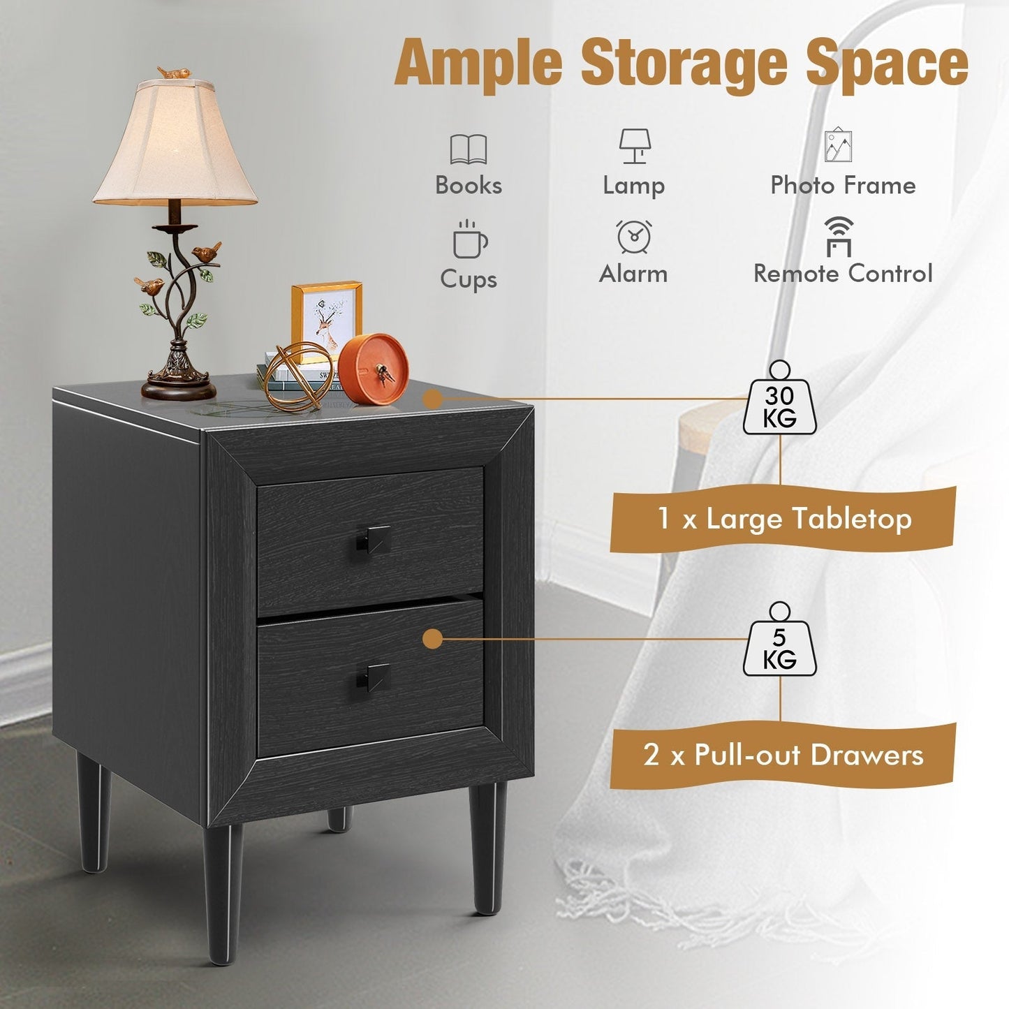 Multipurpose Retro Bedside Nightstand