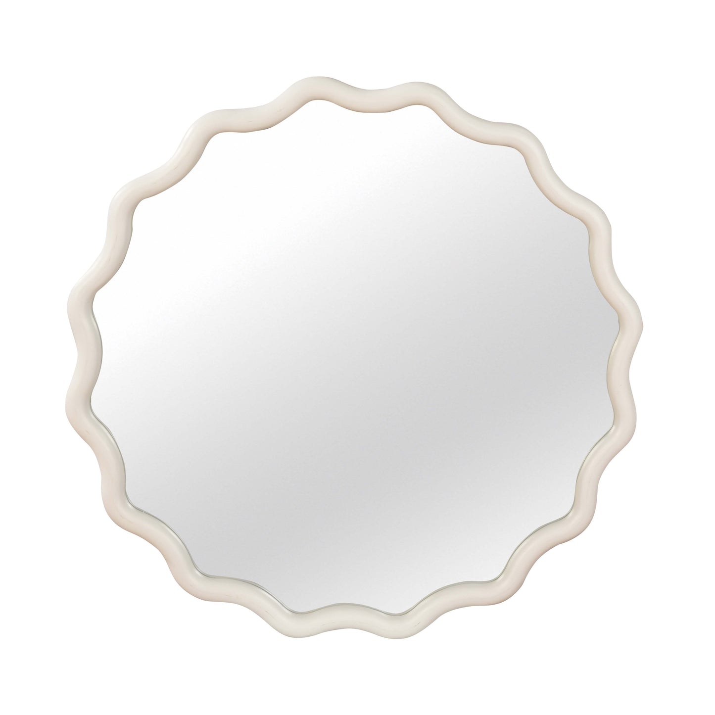 White 24 inch Wavy Round Solid Wood Frame Decorative Mirror