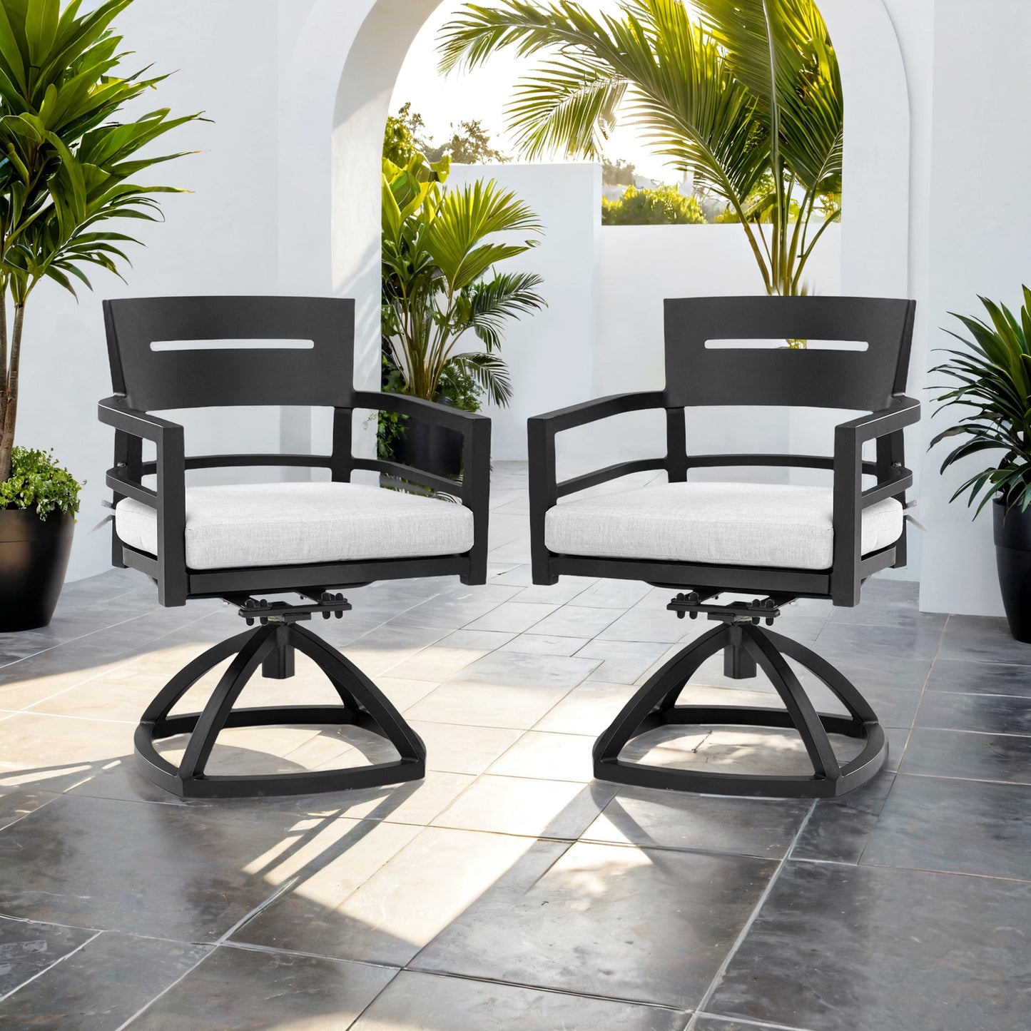 Outdoor Patio Aluminum Swivel Rocker 2PCS with Outdoor-grade Sunbrella Fabric Cushions, Ember