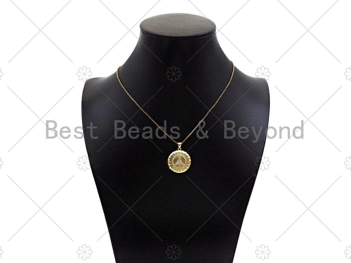 Gold Filled CZ Micro Pave Peace Sign On Web Round Shape Pendant, 18K Gold Filled Charm, Necklace Bracelet Charm Pendant,21x23mm,Sku#LK355