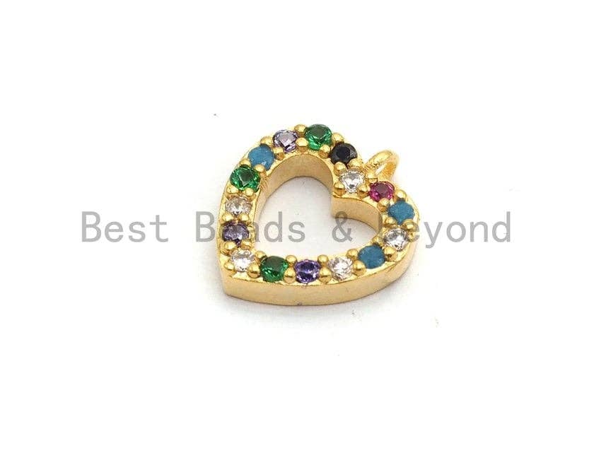 CZ Multi-Color Micro Pave Heart Charm, Heart Shaped Pave Charm, Gold plated small heart charm, 9x10mm, Sku#B116