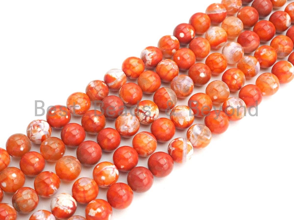 Natural Orange Fire Agate Beads, 6mm/8mm/10mm Round Faceted Fire Agate Beads, 15.5" Full Strand, Sku#UA68